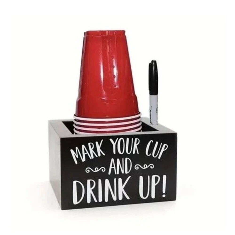 Disposable Cup Holder with Marker Slot Mark Your and Drink Up Black NEW OPEN BOX